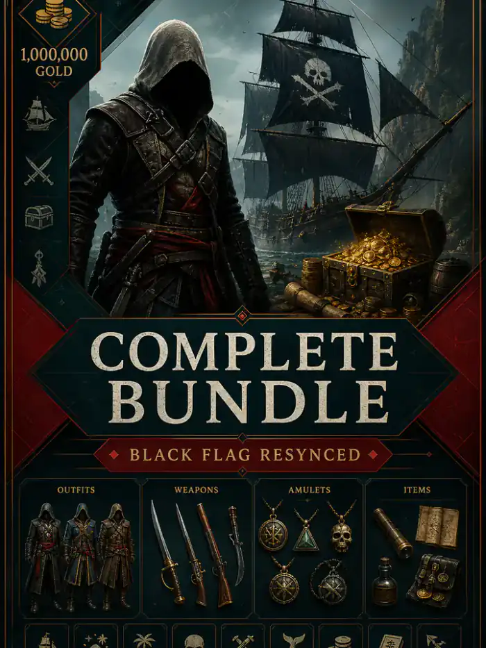 Assassin's Creed Black Flag Resynced - Complete Unlock Bundle: 1,000,000 Gold + All Weapons, Outfits & Items (PC/PS5/Xbox)