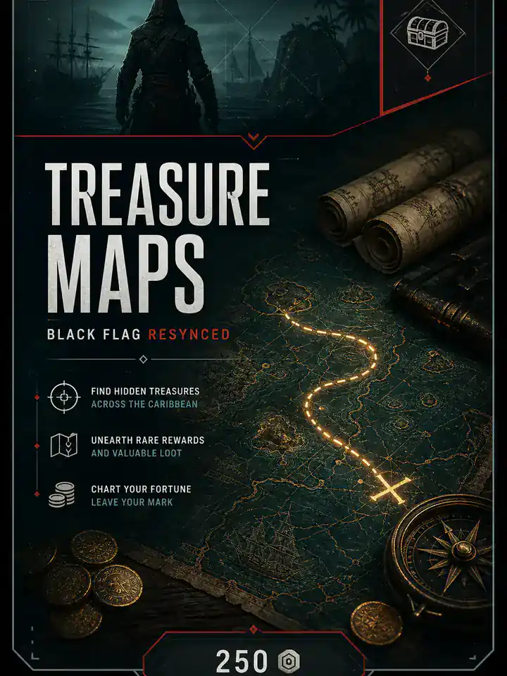 Assassin's Creed Black Flag Resynced - Treasure Maps Hunt (Gold & Rare Blueprints) [PC/PS5/Xbox]