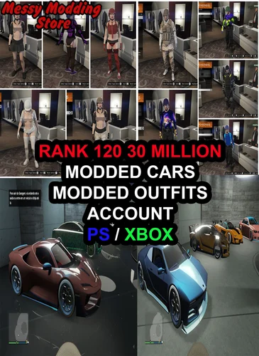 (PS4/Xbox One) (Pre-Made Account) Rank 120 30 Million (PURE CASH) + 5 Modded Outfits +10 Modded Cars + 40 PR4