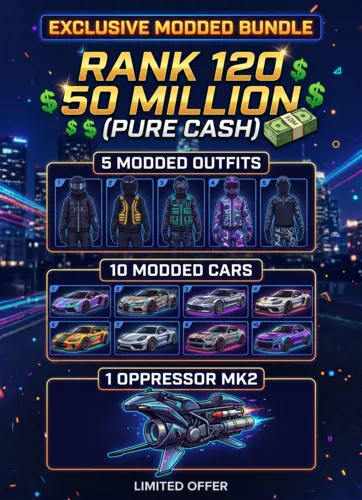 (PS4/Xbox One) (Pre-Made Account) Rank 120 50 Million (PURE CASH) + 5 Modded Outfits + 10 Modded Cars + 1 Oppressor MK2