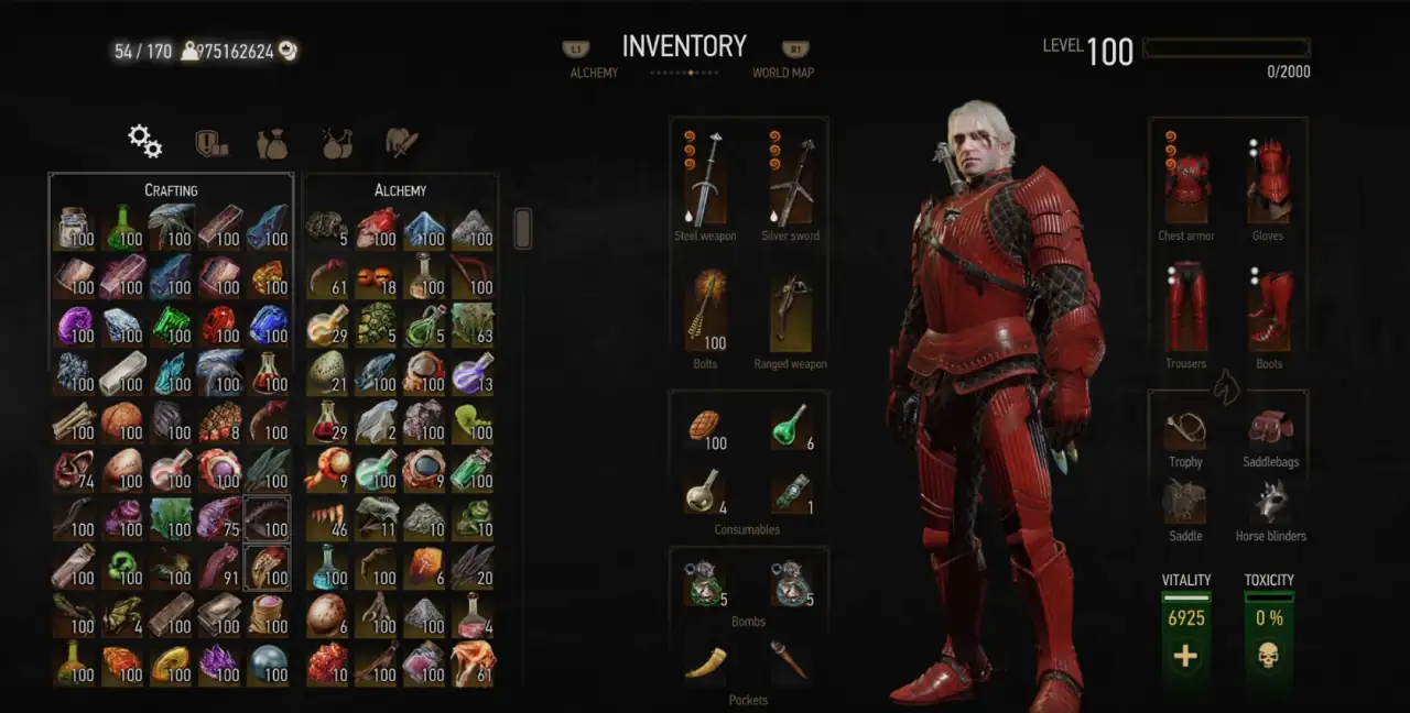 The Witcher 3 (PC/PS4/PS5) — All In-Game Unlocked NG+ Starter Save · Level 100 – image 2