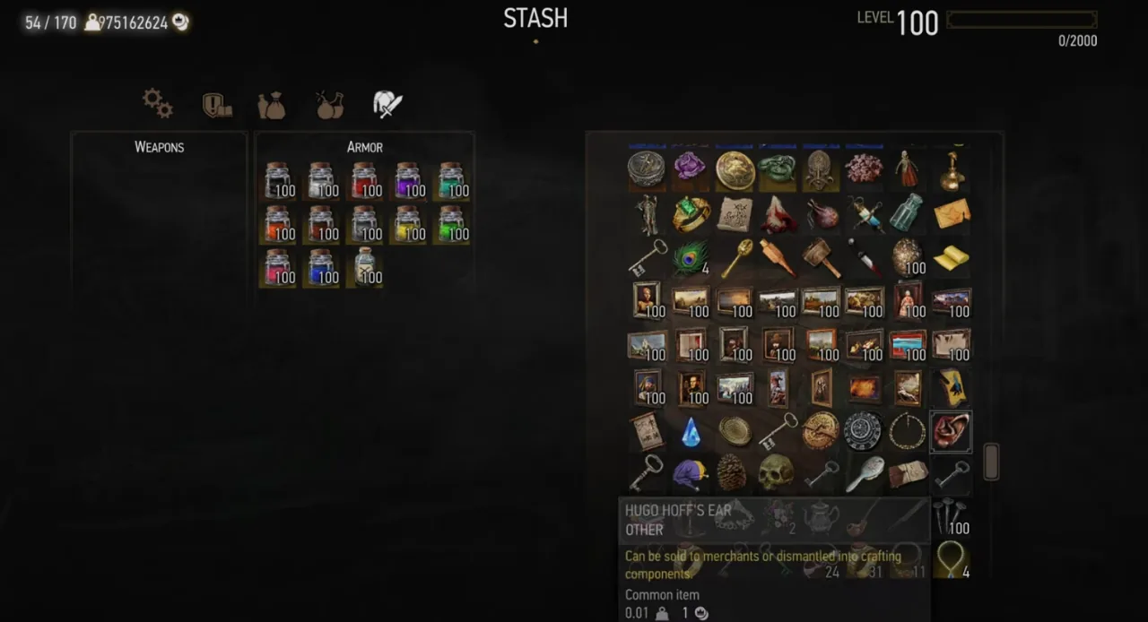 The Witcher 3 (PC/PS4/PS5) — All In-Game Unlocked NG+ Starter Save · Level 100 – image 6