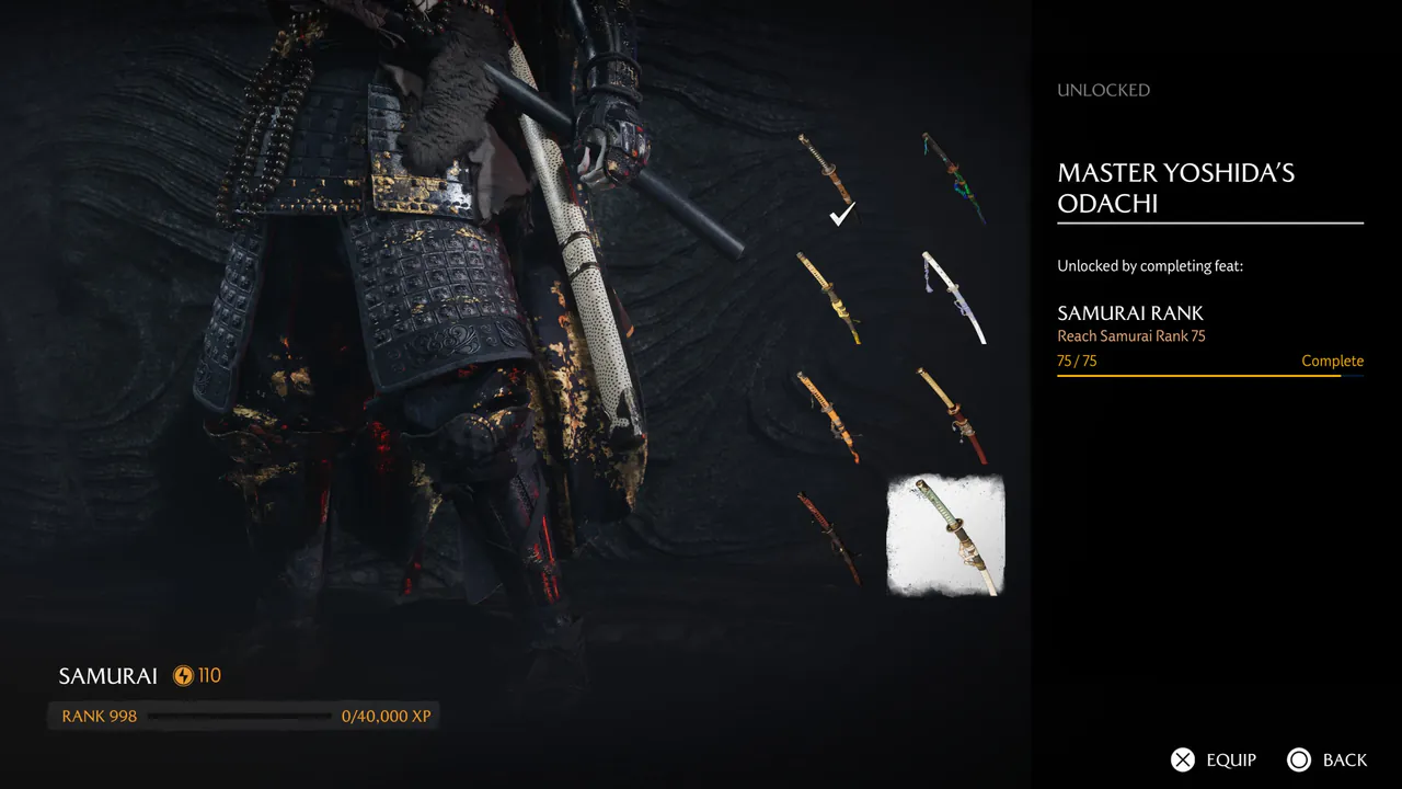 Ghost of Yotei (PS5) — Legends Mode Modded Save · Rank 998, 250+ Golden Weapons – image 6