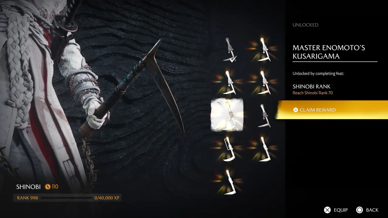 Ghost of Yotei (PS5) — Legends Mode Modded Save · Rank 998, 250+ Golden Weapons – image 12