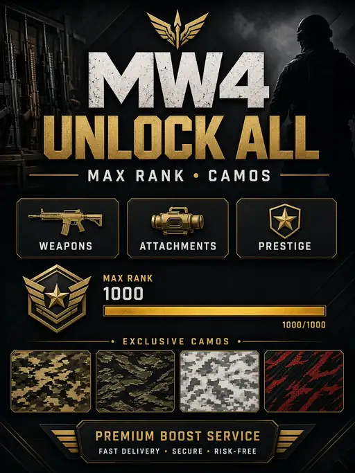 Buy Modern Warfare 4 Unlock All, Camos & Max Rank Service [PS5/Xbox/PC]